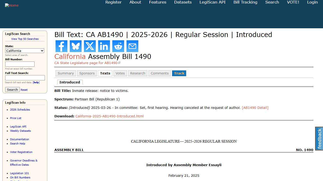 Bill Text: CA AB1490 2025-2026 Regular Session Introduced LegiScan